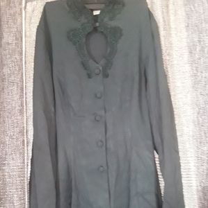 Vintage dark green button down with skirt